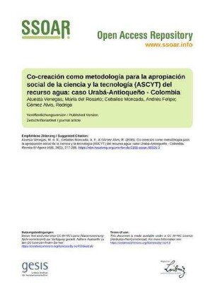 Co-creación como metodología para la apropiación social de la ciencia y la tecnología (ASCYT) del recurso agua: caso Urabá-Antioqueño - Colombia