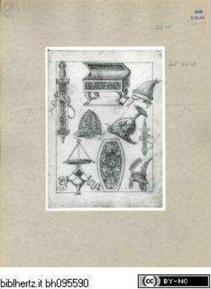 Mantegna SkizzenbuchHelme, Truhe, Schwertscheiden, Lampe, Schild - (So-Called) Mantegna Sketchbook; Mantegna Codex