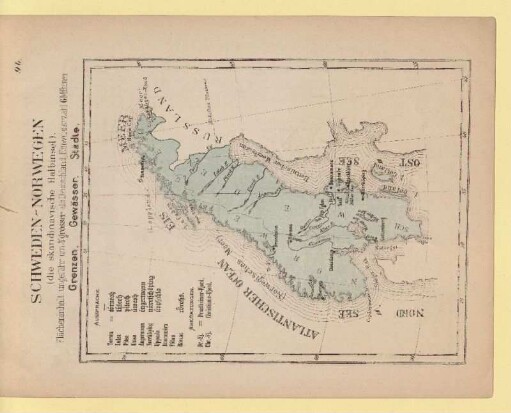 Schweden-Norwegen (die skandinavische Halbinsel). Grenzen, Gewässer, Städte