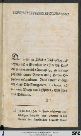 Duhem, der französische Divisions-General, zu Freyburg im Breisgau, vom 12ten bis 14ten Oktober 1796.