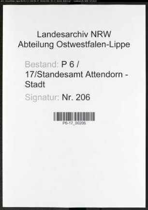 Sterberegister Standesamt Attendorn-Stadt