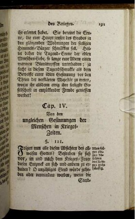 Cap. IV. Von den ungleichen Gesinnungen der Menschen in Krieges-Zeiten