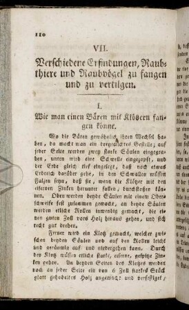 VII. Verschiedene Erfindungen, Raubthiere und Raubvögel zu fangen und zu vertilgen.