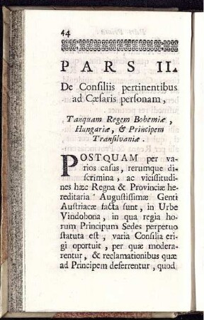 Pars II. De Consiliis pertinentibus ad Caesaris personam, ...