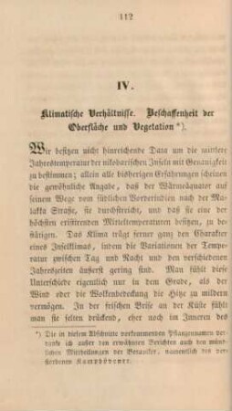 IV. Klimatische Verhältnisse. Beschaffenheit der Oberfläche und Vegetation
