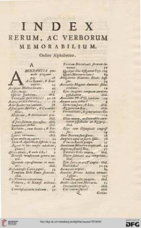Index rerum, ac verborum memorabilium