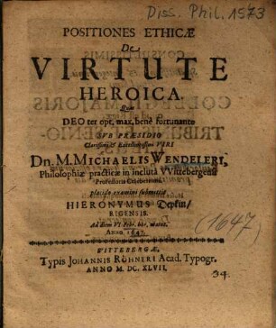 Positiones Ethicae De Virtute Heroica