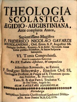 Theologia Scholastica Aegidio-Augustiniana, 2. De Sss. Trinitatis Mysterio