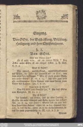 Eingang. Von Gott, der Erschaffung, Erlösung, Heiligung und dem Christenthume.