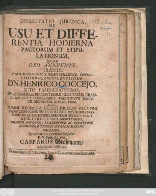 Dissertatio Iuridica, De Usu Et Differentia Hodierna Pactorum Et Stipulationum