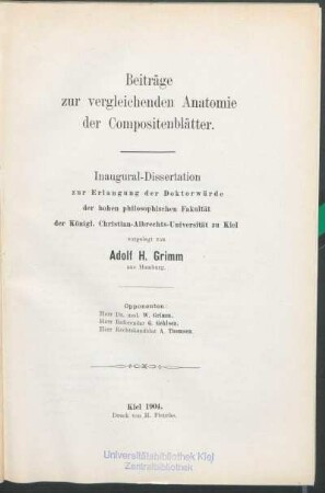 Beiträge zur vergleichenden Anatomie der Compositenblätter