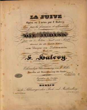 La juive : = Die Jüdinn : Oper in 5 Acten