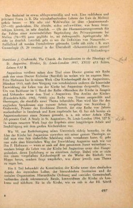 497-498 [Rezension] Grabowski, Stanislaus Justin, The church