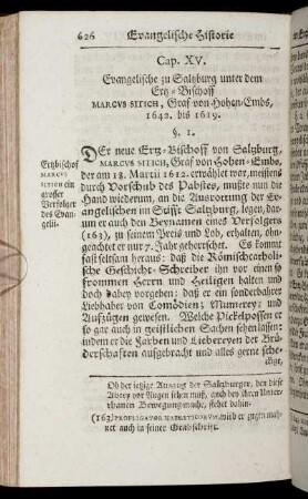 Cap. XV. Evangelische zu Salzburg unter dem Ertz- Bischoff Marcus Sitich, Graf von Hohen- Embs, ...