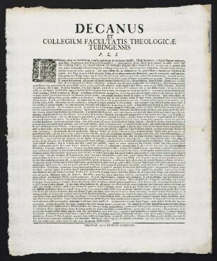 Decanus Et Collegium Facultatis Theologicae Tubingensis P. L. S.