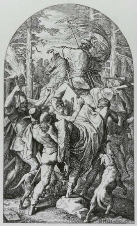 Siegfrieds Leiche wird nach Worms gebracht : Siegfrieds Leiche wird nach Worms gebracht. Holzschnitt; 400 x 254 mm. 1847; 1851