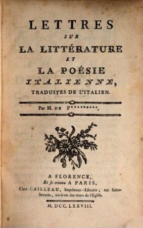 Lettres sur la literature et la poesie italienne