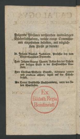 Folgende Personen versprechen auswärtigen Bücherliebhabern, ...