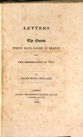 Letters on the events which have passed in France since the restoration in 1825