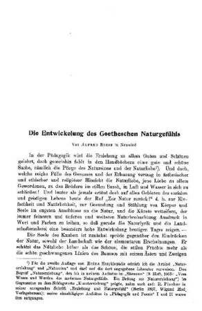 Die Entwicklung des Goetheschen Naturgefühls