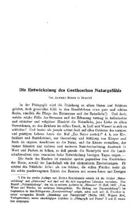 Die Entwicklung des Goetheschen Naturgefühls