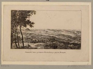 Aussicht vom Großen Winterberg in der Sächsischen Schweiz nach Osten über die Böhmische Schweiz mit dem Rosenberg, aus Richters 30 An- und Aussichten zum Taschenbuch für die Sächsische Schweiz