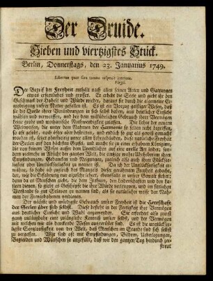 Sieben und viertzigstes Stück. Berlin, Donnerstags, den 23. Januarius 1749