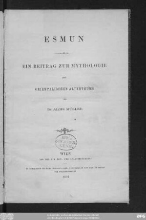 Esmun : ein Beitrag zur Mythologie des orientalischen Alterthums
