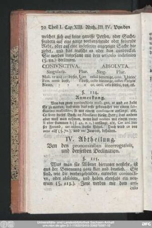 IV. Abtheilung. Von den pronominibus interrogativis., und derselben Declination.