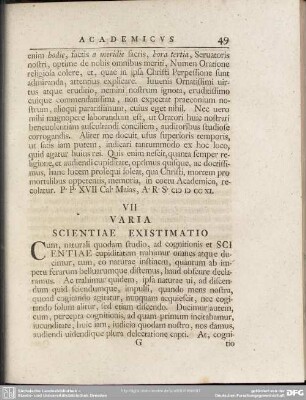 VII Varia Scientiae Existimatio