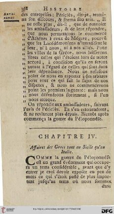 Chapitre IV: Affaires des Grecs tant en Sicile qu’en Italie