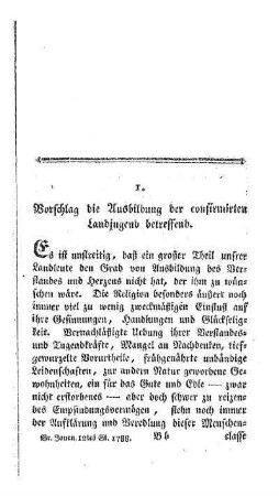 Vorschlag : die Ausbildung der confirmirten Landjugend betreffend