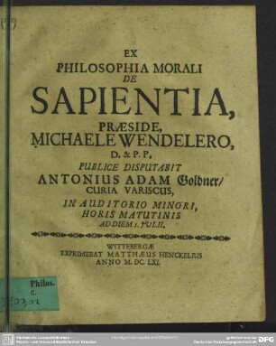 Ex Philosophia morali de sapientia