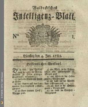 No. 1, Dienstag den 4. Jan. 1785