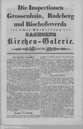 Die Parochie Lorenzkirch, Kreynitz oder Kreinitz, Jacobsthal, Dobra : 41. Lieferung