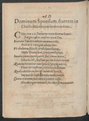 Ad Dominum Sponsum, fratrem in Christo & amicum honorandum.