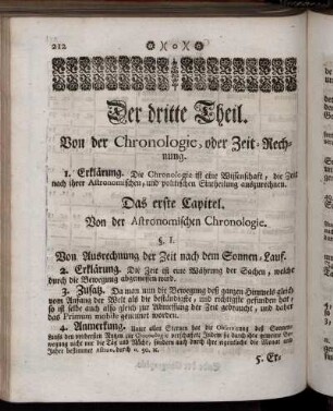 Der dritte Theil. Von der Chronologie, oder Zeit-Rechnung.