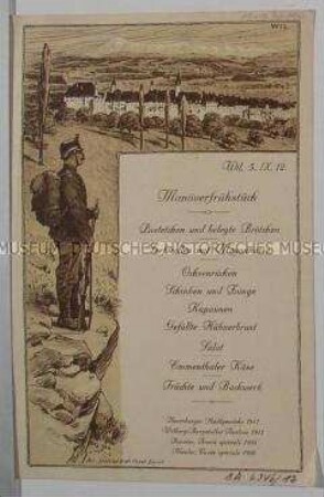Speisekarte vom Manöverfrühstück in Wil am 5. September 1912