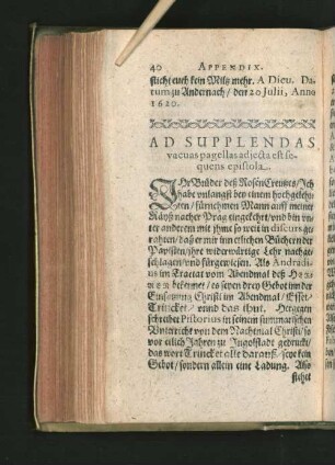 Ad Supplendas vacuas pagellas adjecta est sequens epistola.