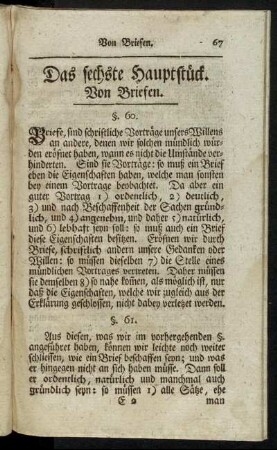 Das sechste Hauptstück. Von Briefen.