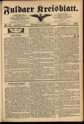 Erste Ausgabe vom Samstag, den 20. Dezember 1902.