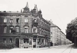 Dresden-Plauen, Bienertstraße 55. Wohnhaus mit Gaststätte "Münchner Krug". Eckansicht (Münchner Straße)