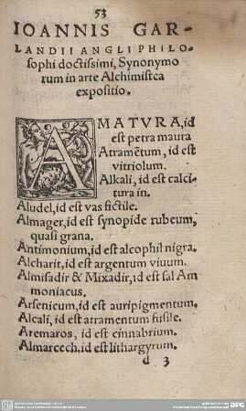 IOANNIS GARLANDII ANGLI PHILOSOPHI doctissimi, Synonymorum in arte Alchimistea expositio.