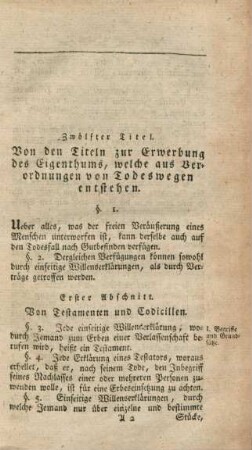 Zwölfter Titel. Von den Titeln zur Erwerbung des Eigenthums, welche aus Verordnungen von Todeswegen entstehen.