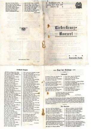 Programm und Texte zu einem Liederkranz-Konzert im Harmonie-Saal