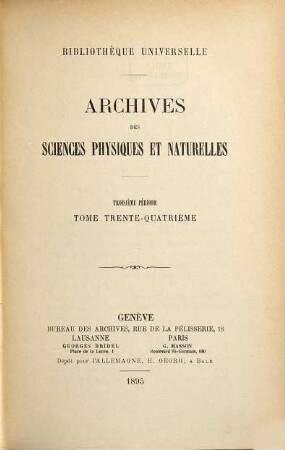 Archives des sciences physiques et naturelles. 34. 1895