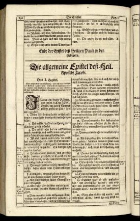 Die allgemeine Epistel deß Heil. Apostels Jacobi.
