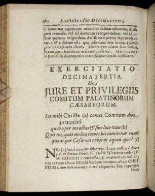 Exercitatio Decimatertia. De Jure Et Privilegiis Comitum Palatinorum Cæsareorum.