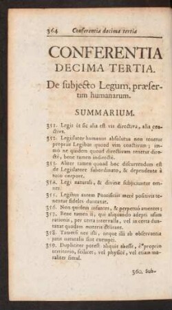 Conferentia Decima Tertia. De subjecto Legum, praesertim humanarum