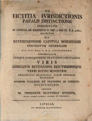 De fictitia iurisdictionis papalis distinctione commentatio